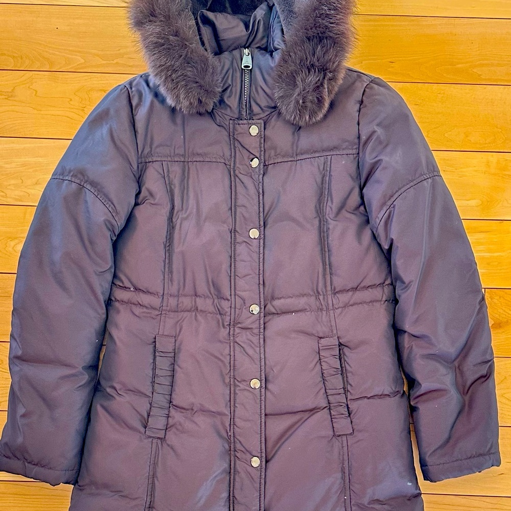 Down filled shimmery brown coat